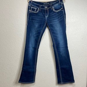 Grace Women’s Rhinestones Embellished Denim Bootcut Jeans. Excellent Condition.